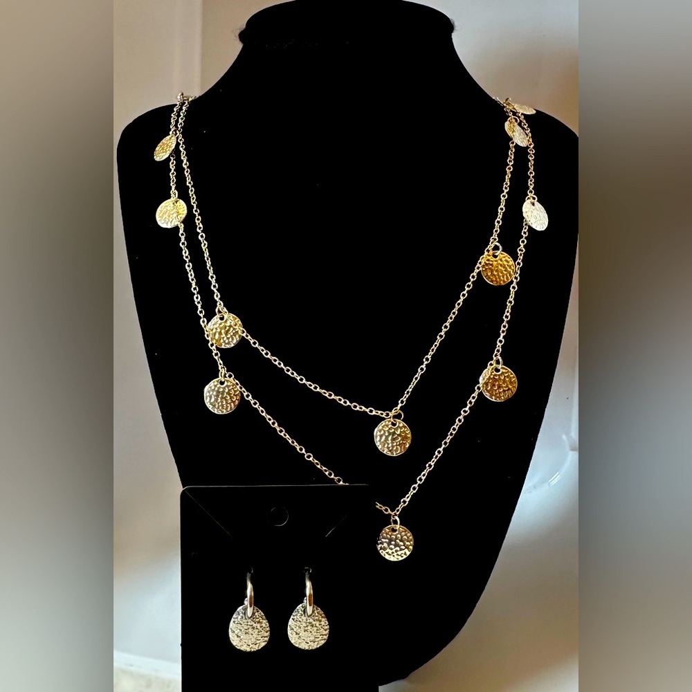 Long 48” Silver Necklace with Matching Post Earrings- Christopher & Banks